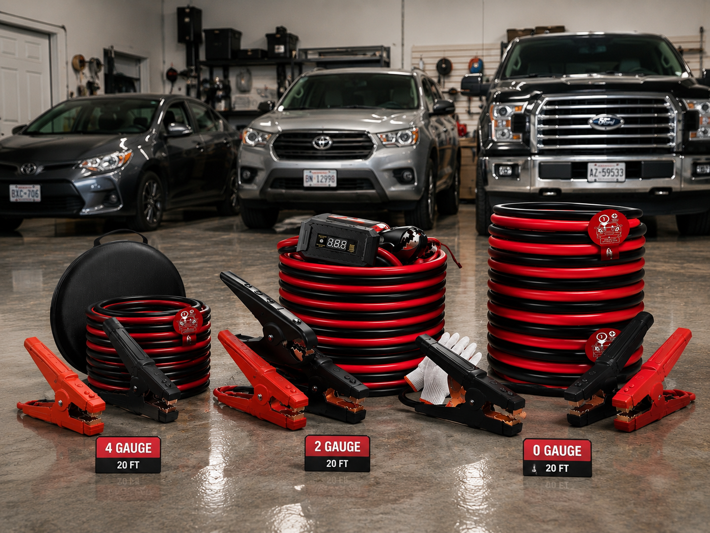 4 gauge 2 gauge and 0 gauge jumper cables compared for cars SUVs and trucks