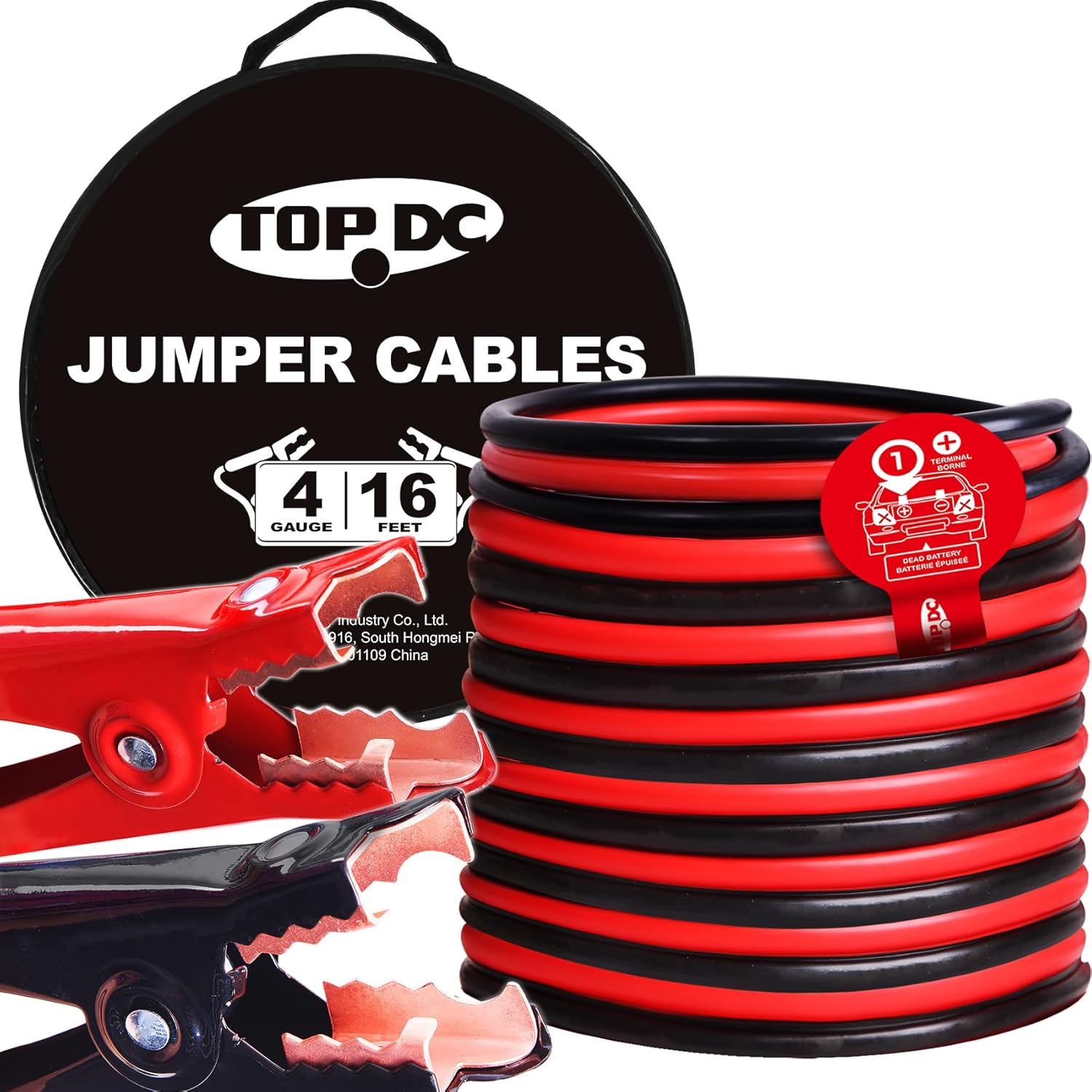 TOPDC 4 Gauge 16 Feet Jumper Cables for Car, SUV and Trucks Battery with Carry Bag