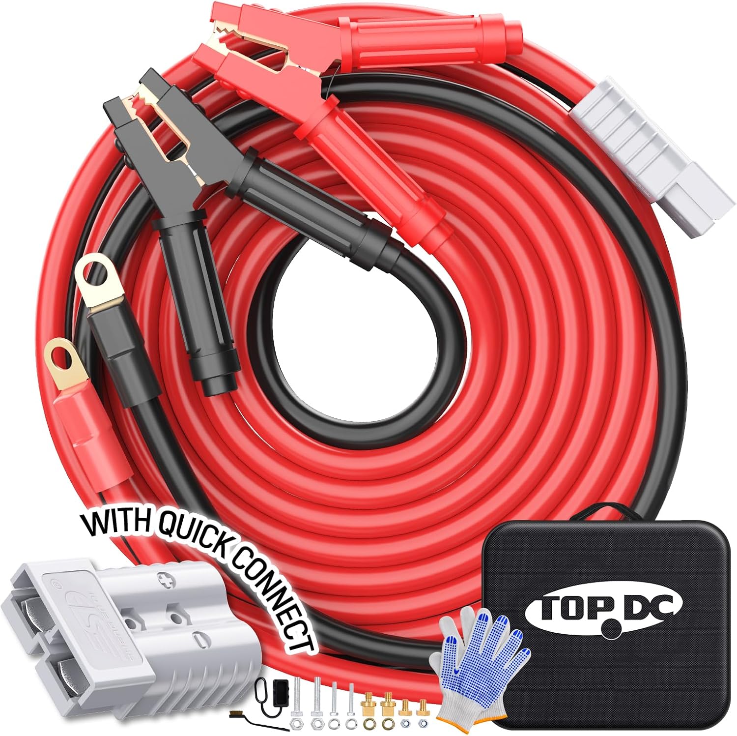 TOPDC 0 Gauge 30ft Jumper Cables with Quick Connect Plug