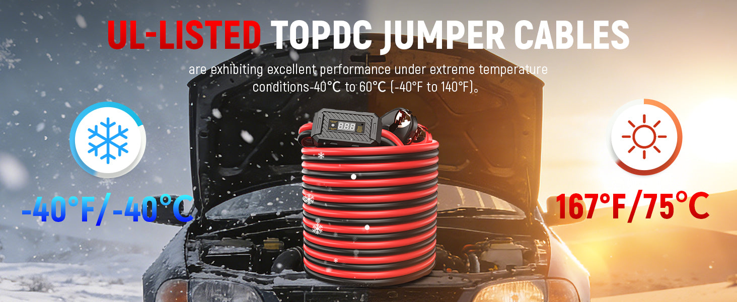 TOPDC UL listed jumper cables for extreme temperature performance from minus 40F to 167F