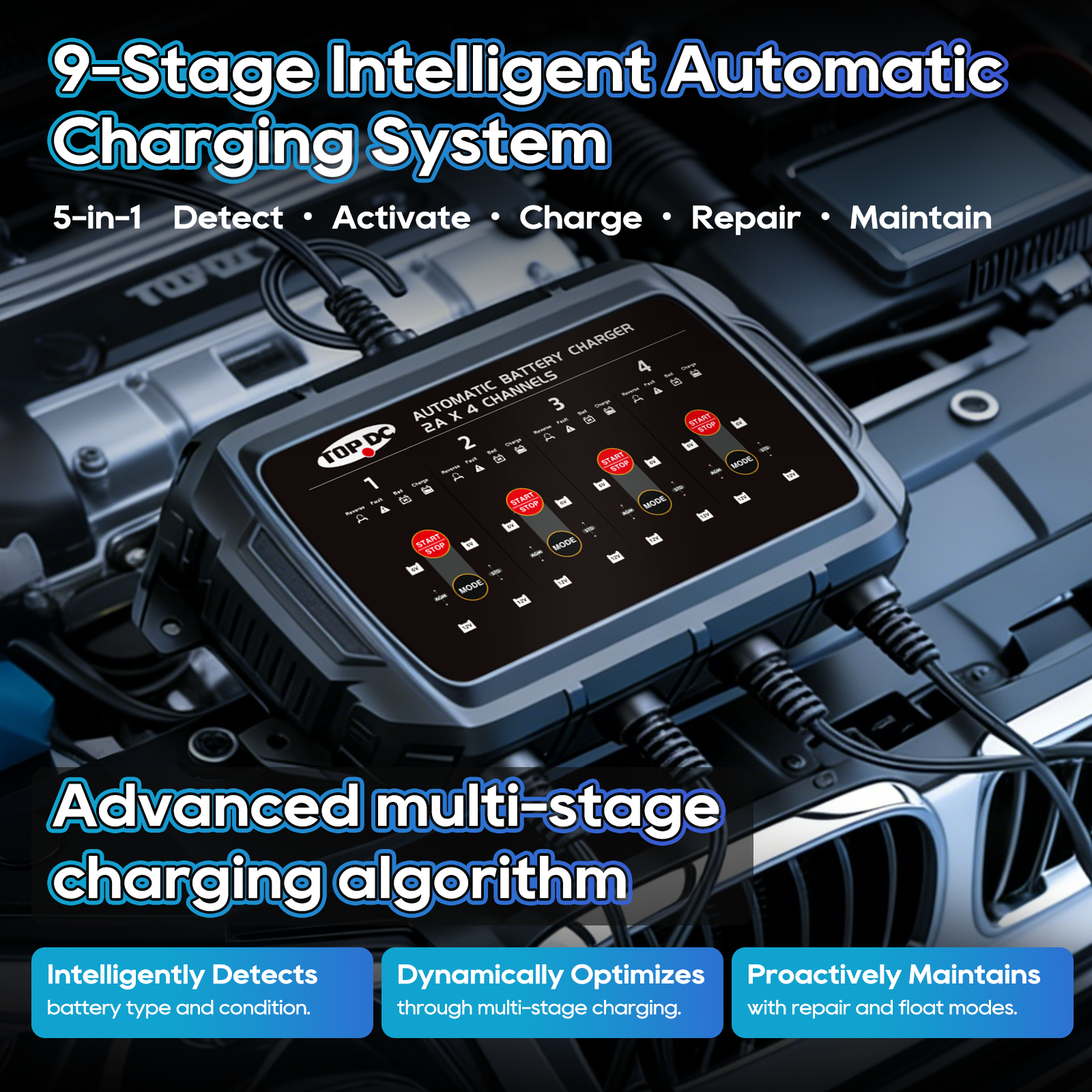 TOPDC 9-stage intelligent automatic battery charging system