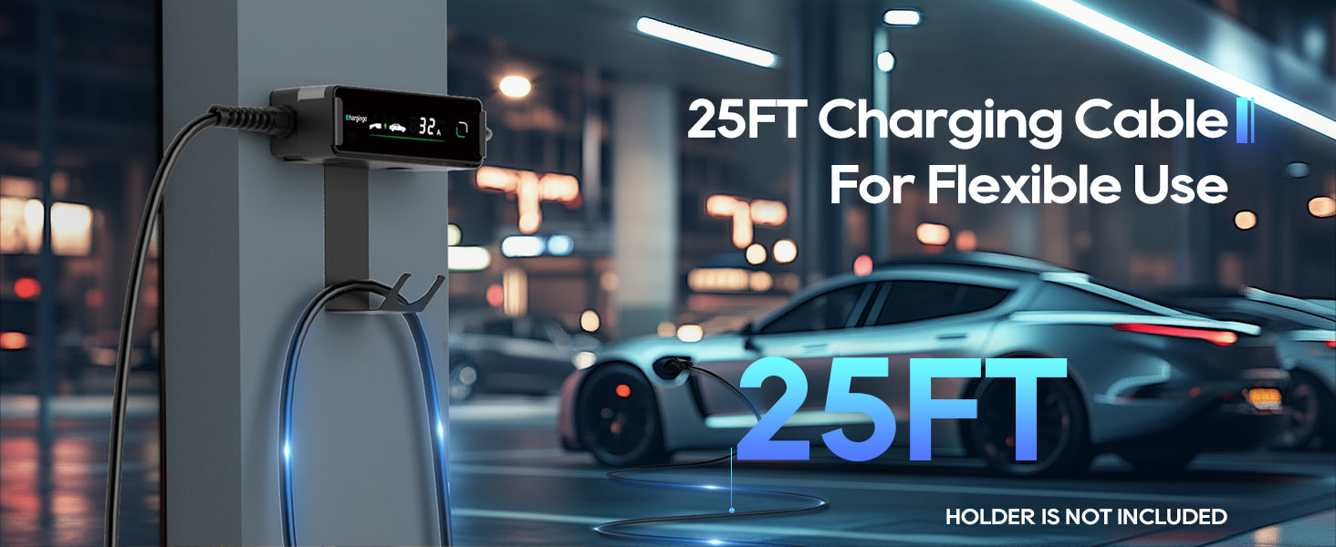 Chargingo 32A portable EV charger with 25ft charging cable for flexible home and outdoor charging