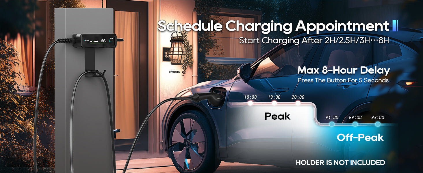 Chargingo 32A Level 1 and Level 2 EV charger with scheduled charging and up to 8-hour delay