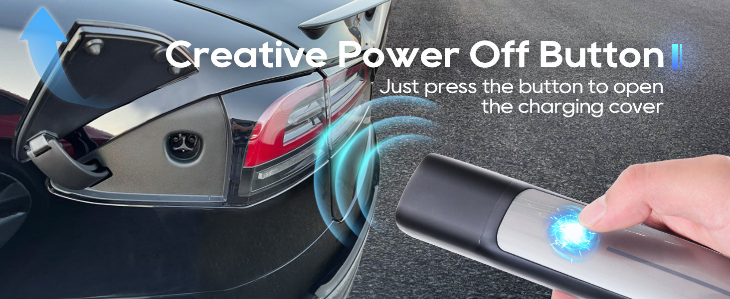 Chargingo Tesla compatible charging connector with power off button for easy charge port cover opening
