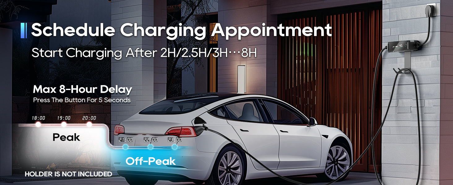 Chargingo 40A Tesla charger with scheduled charging for off-peak home EV charging