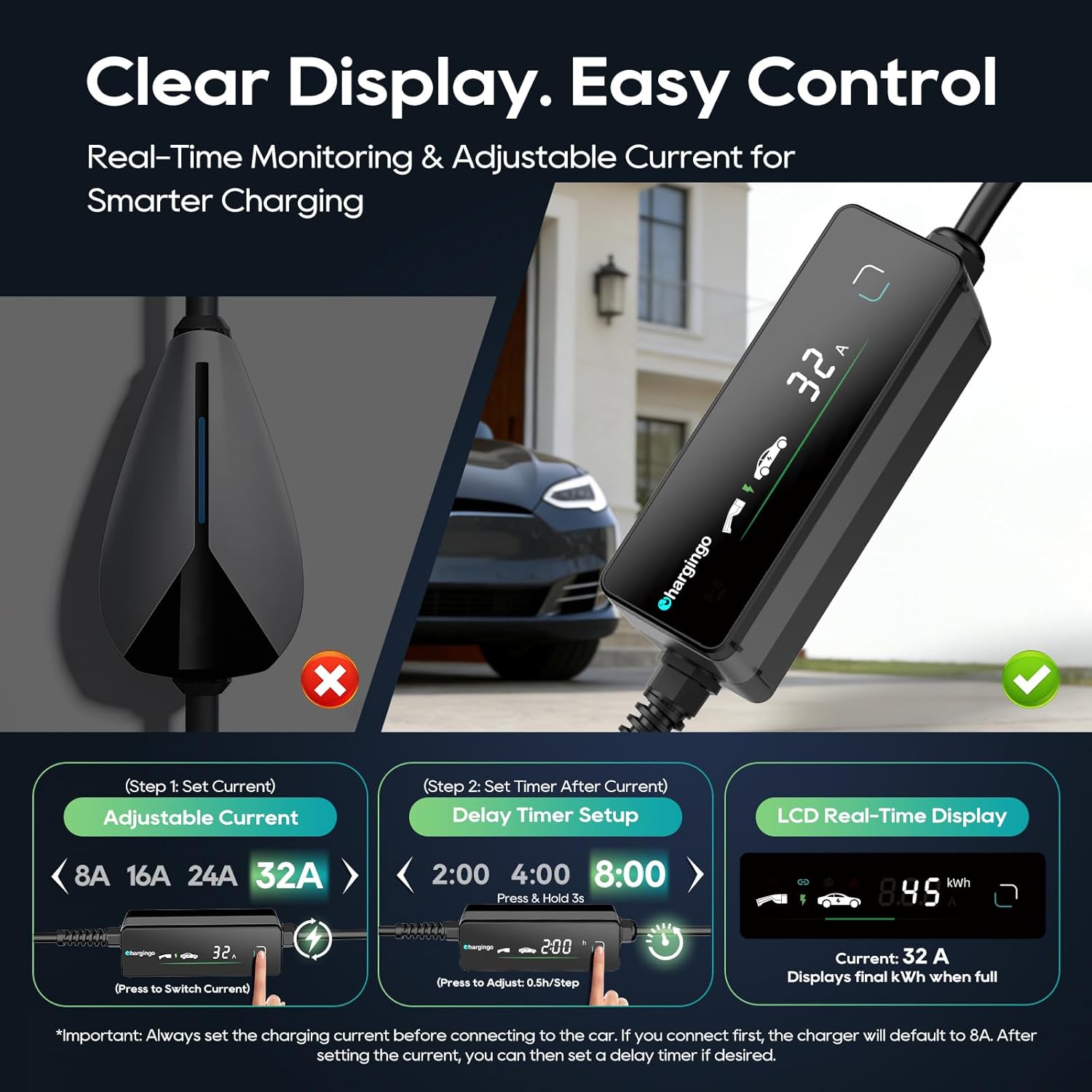 Tesla Portable Level 2 EV Charger 32A NEMA 14-50, 25ft SAE J1772 Adjustable