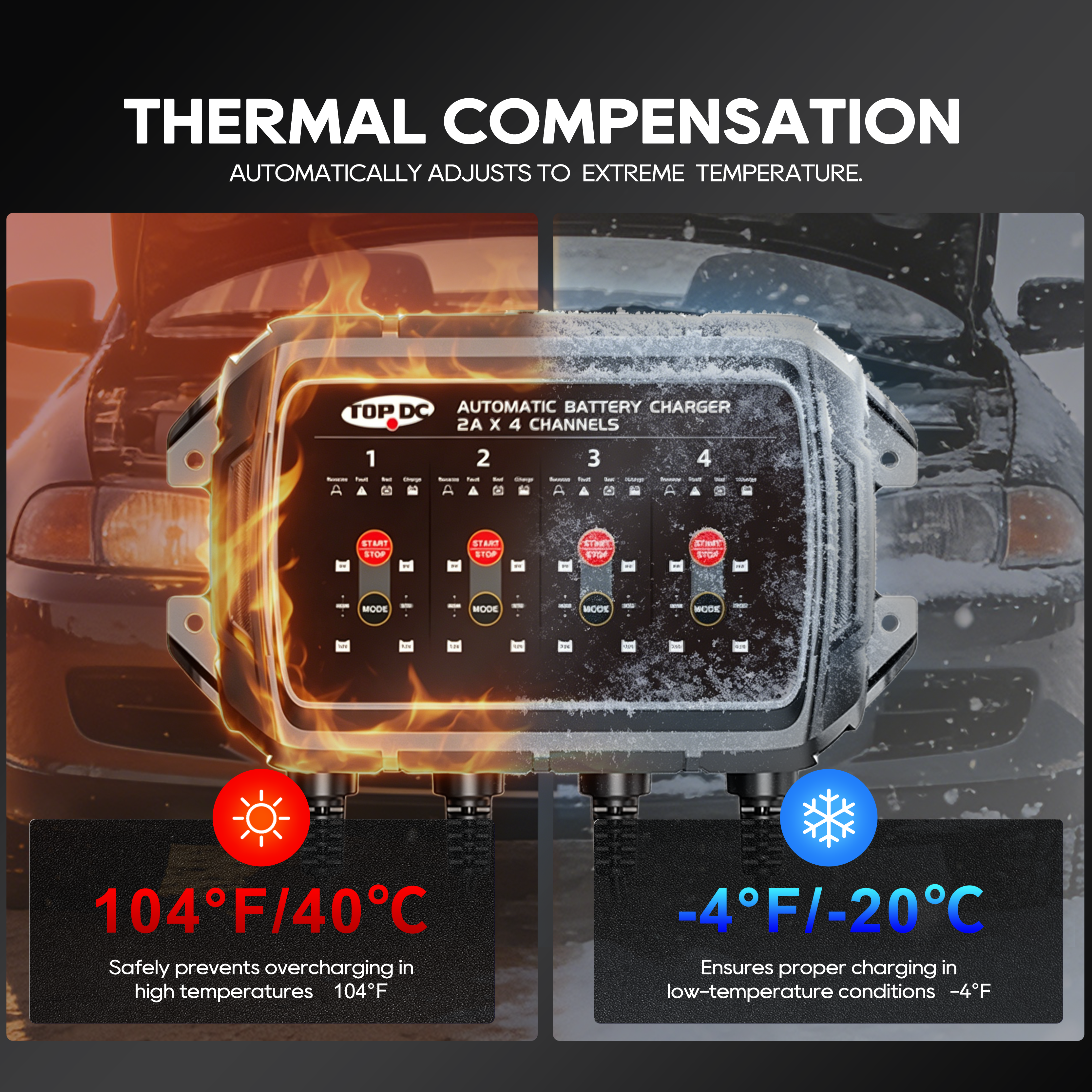 TOPDC 4-Bank 8A Battery Charger for Multi-Vehicle Care