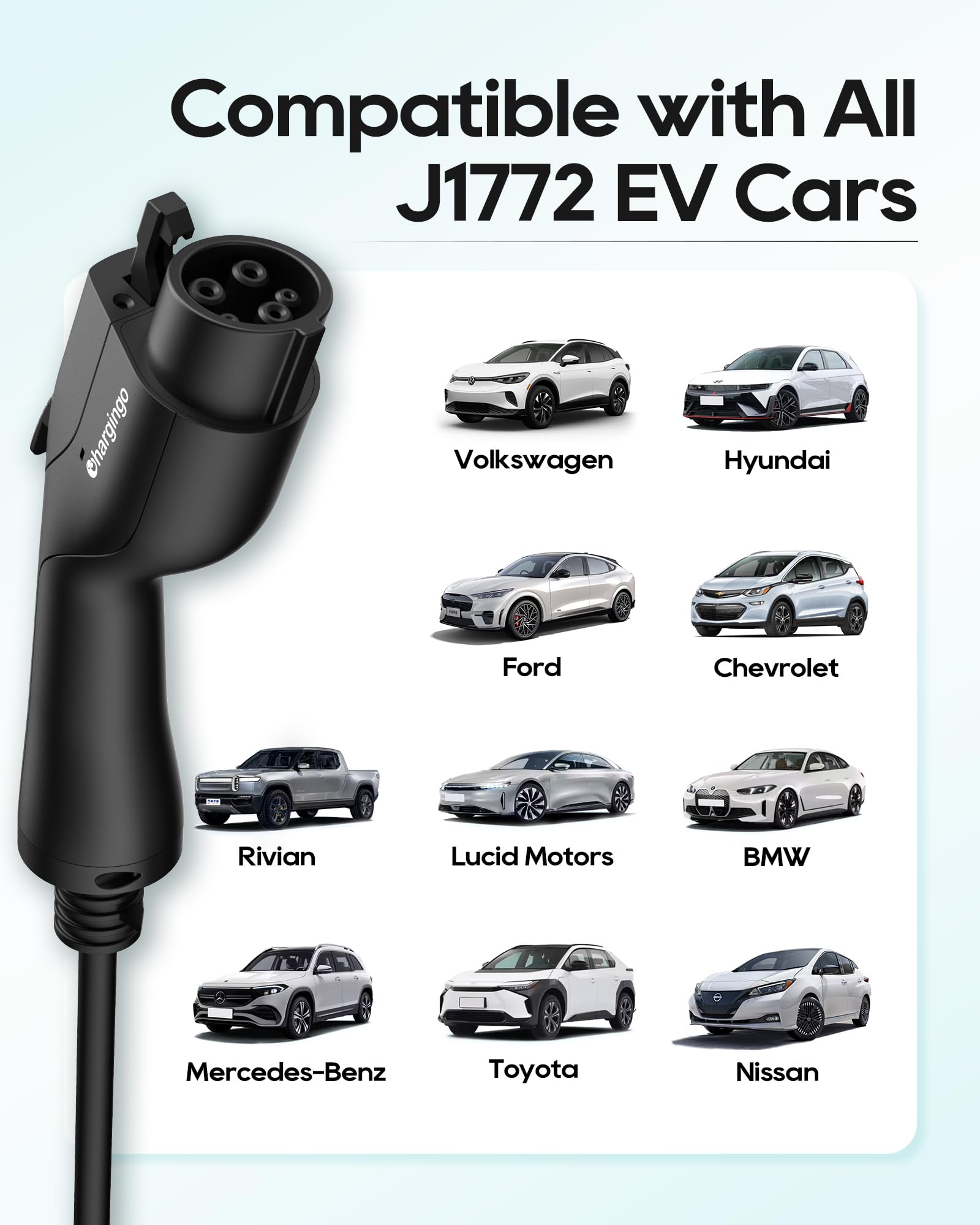 Chargingo 16A Portable EV Charger | 120V/240V Level 1+2, J1772, 25-ft Cable
