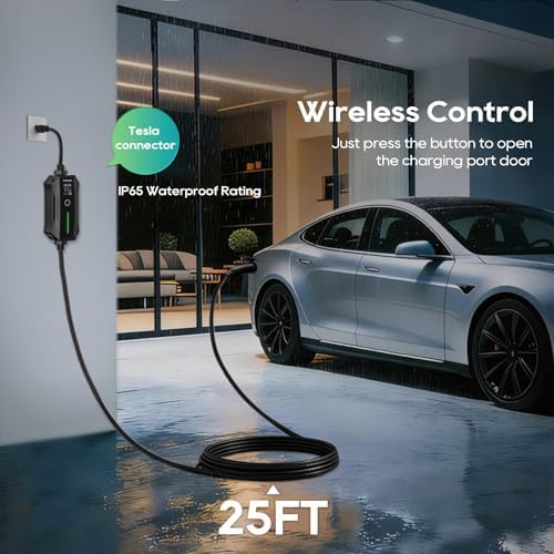 Tesla Portable EV Charger Level 1/2, 16A NEMA 6-20 & 5-15, 25ft NACS