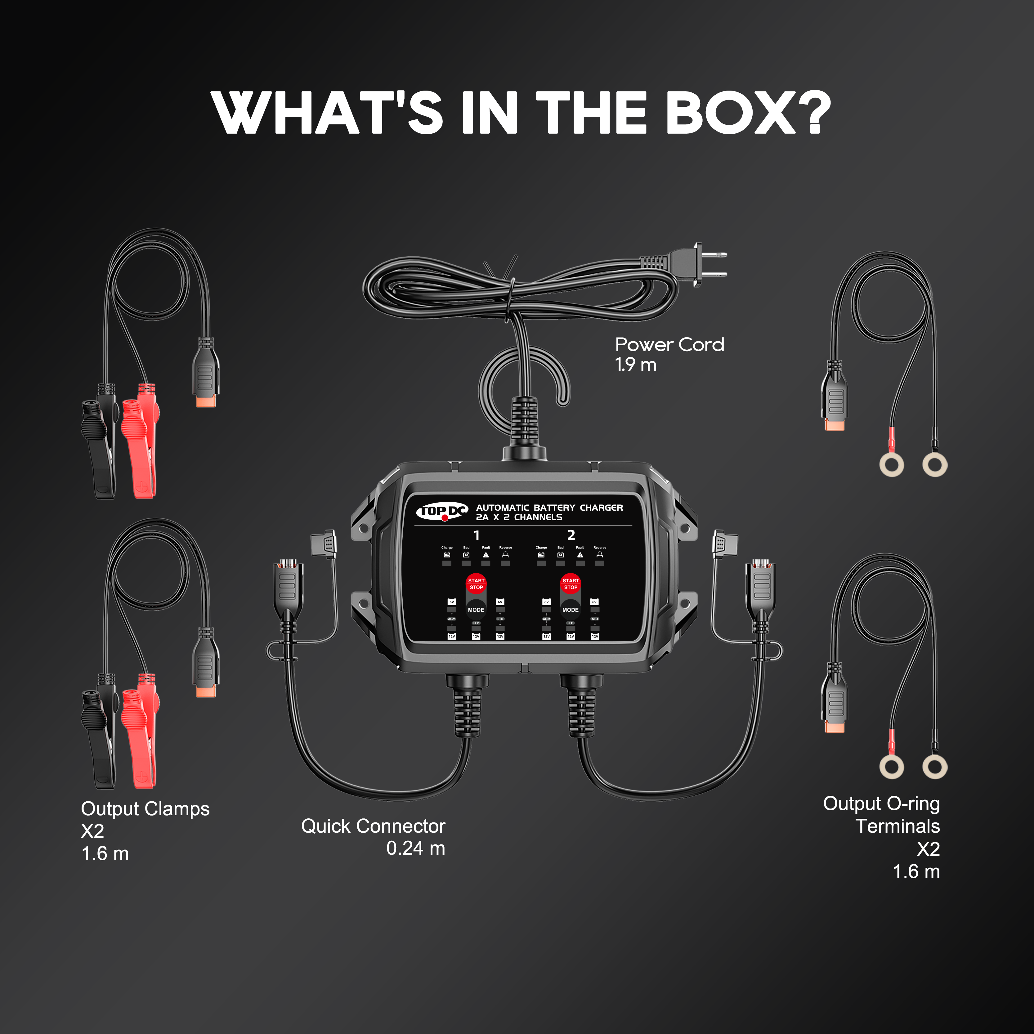 TOPDC 2-Bank 4A 6V/12V Battery Charger for Dual-Battery Care
