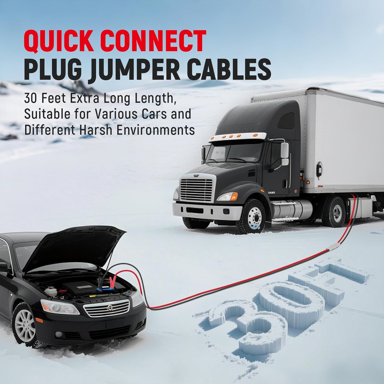 TOPDC 0 Gauge 30ft Jumper Cables with Quick Connect Plug