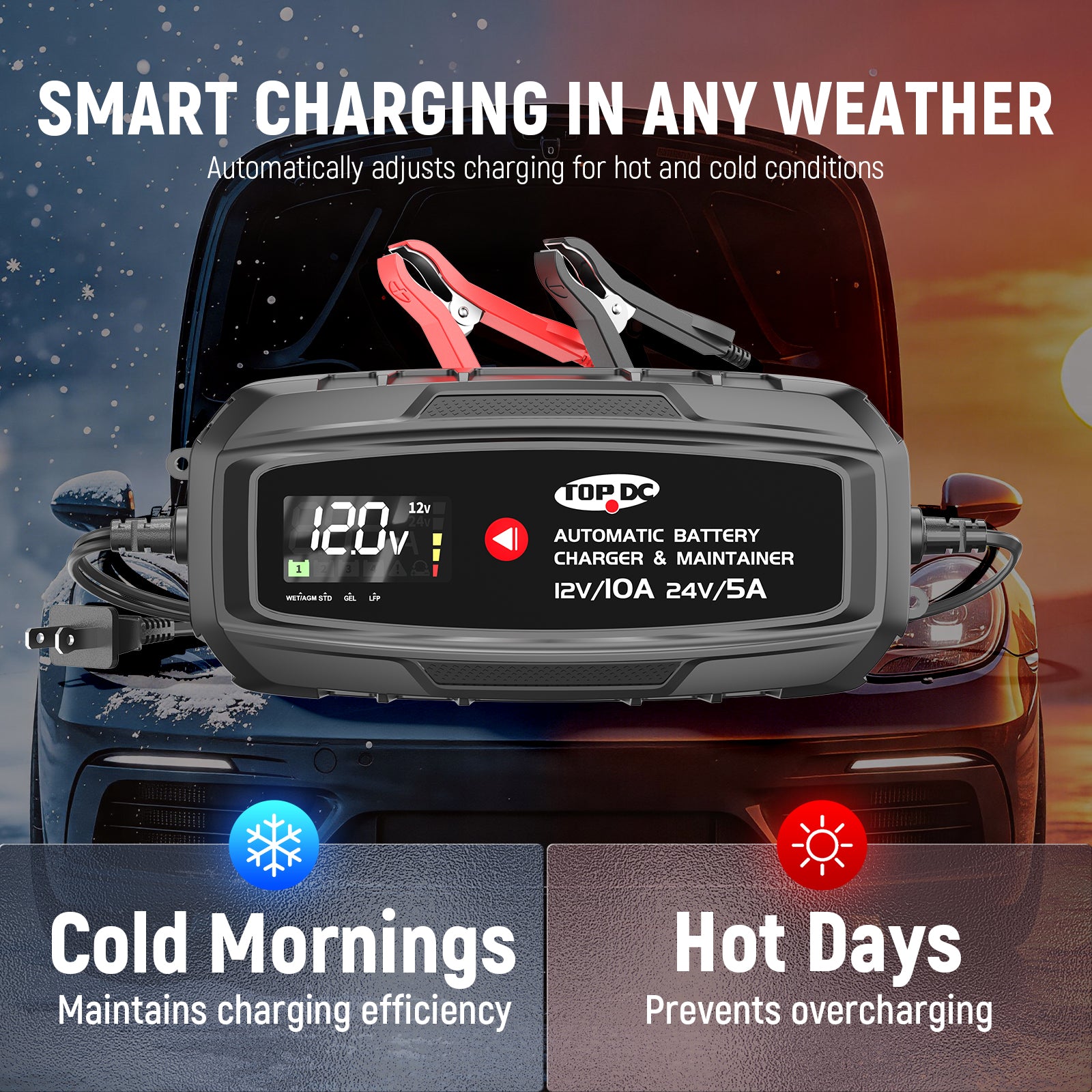 TOPDC 10A 12V/24V Smart Battery Charger
