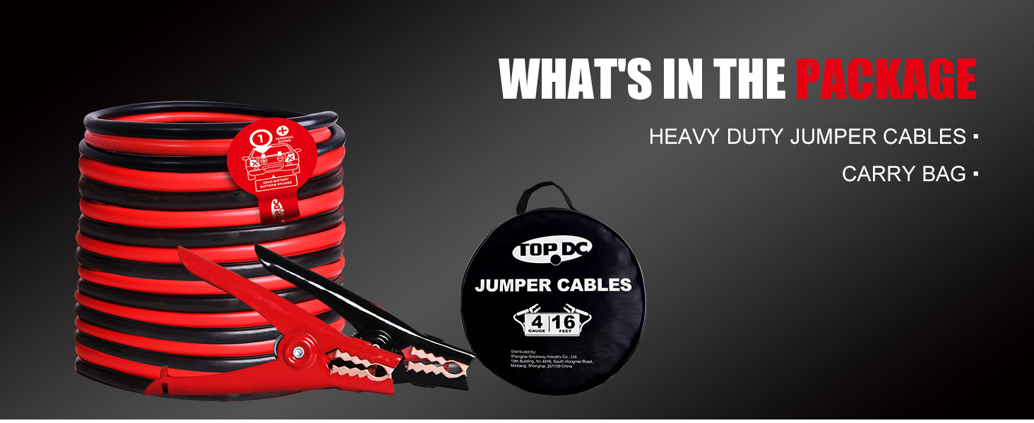 TOPDC 4 gauge 16 ft heavy duty jumper cables package with clamps and carry bag