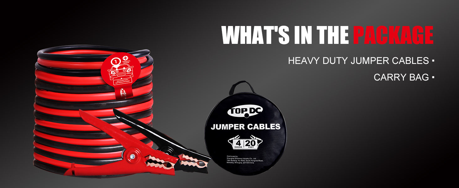 TOPDC 4 gauge 20ft heavy duty jumper cables and carry bag included in package