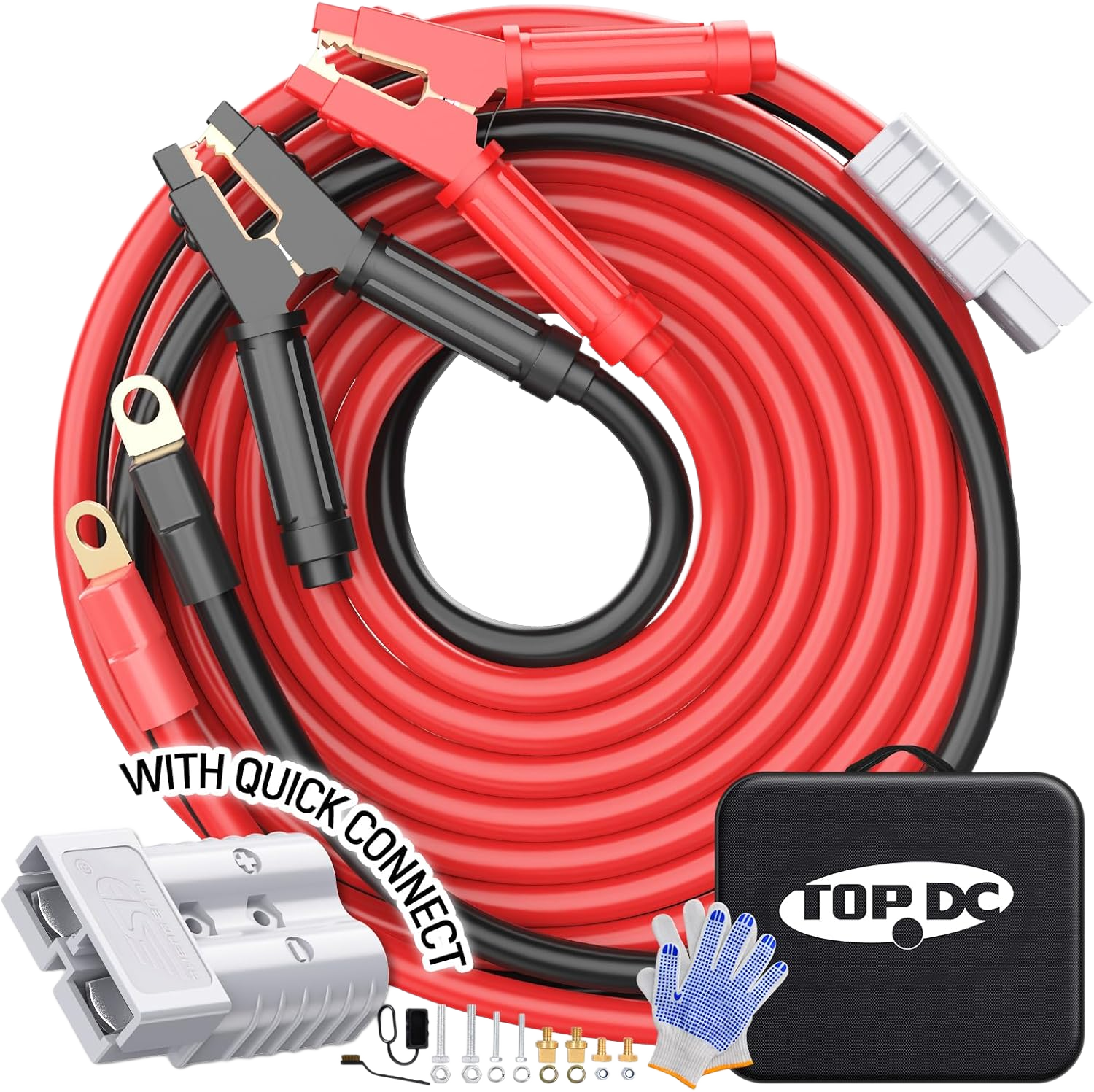 TOPDC 0 Gauge 30 Feet Jumper Cables with Quick Connect Plug for Car SUV and Trucks Battery