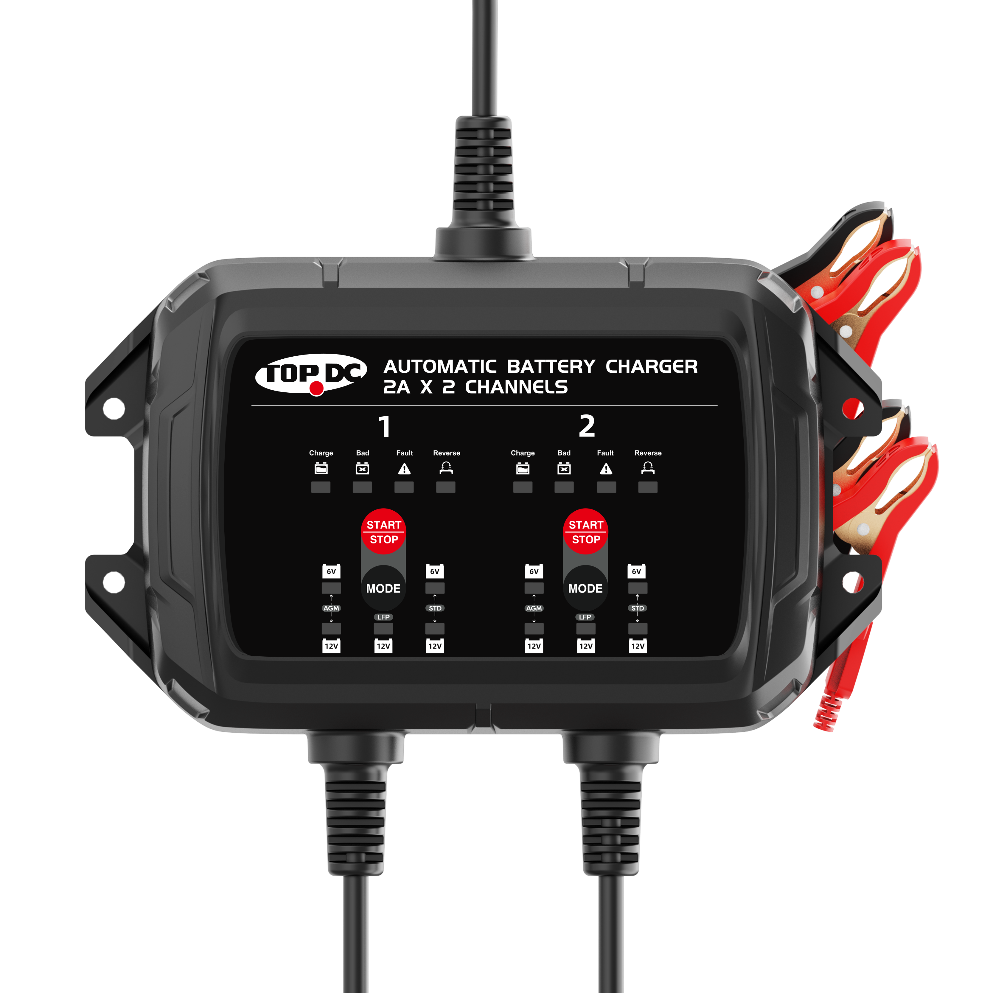 TOPDC 2-Bank 4A 6V/12V Battery Charger for Dual-Battery Care