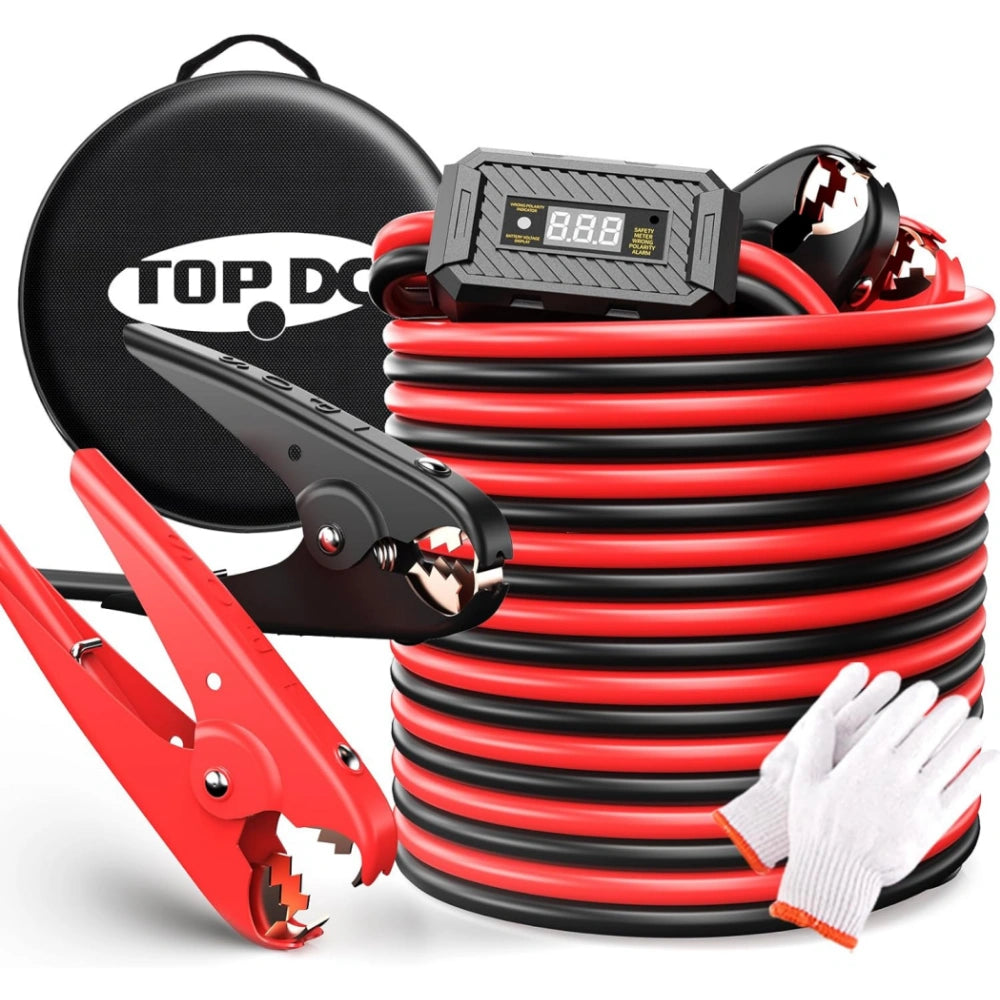 TOPDC 2 Gauge 20 Feet Jumper Cables with Reverse Polarity Protection with Carry Bag