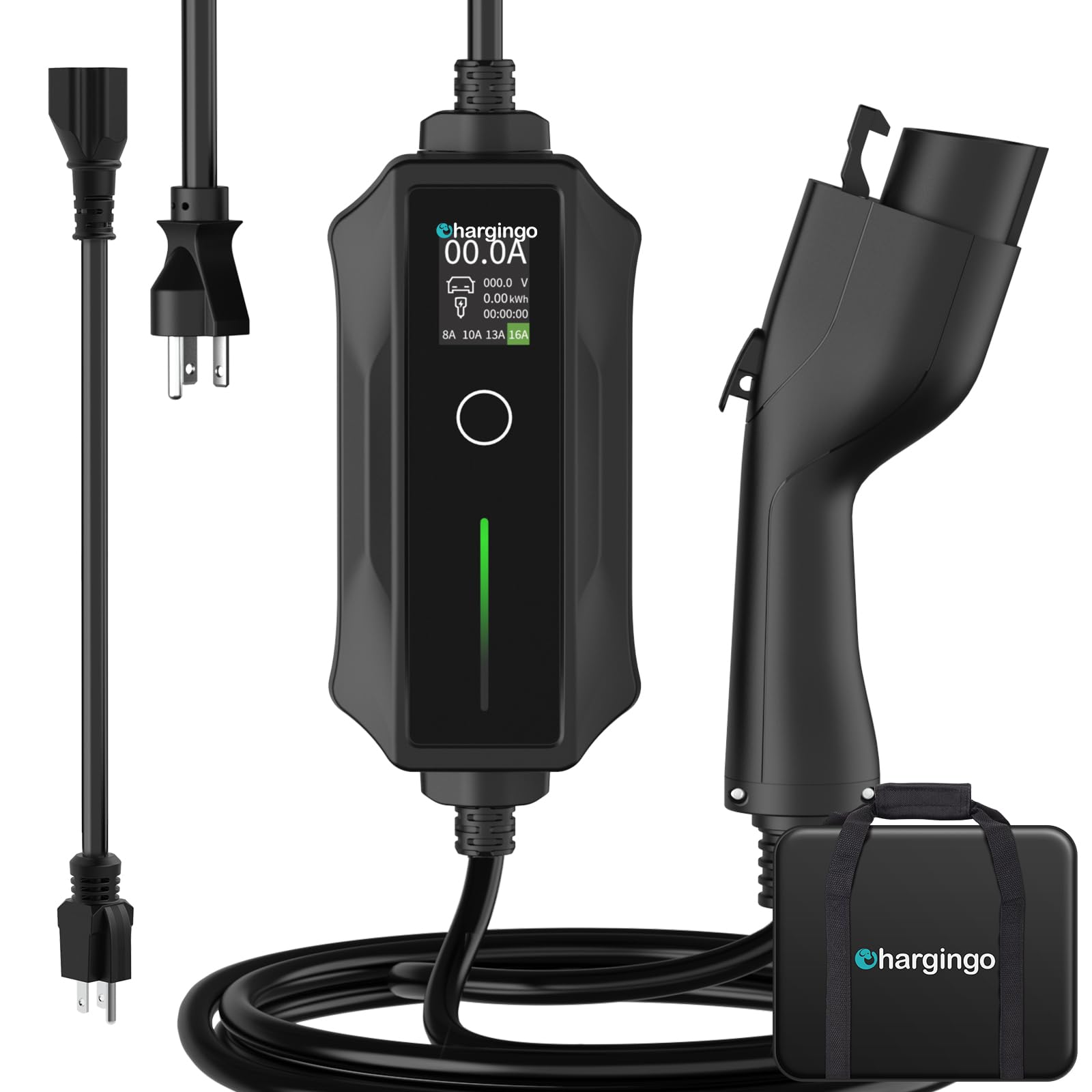 Chargingo 16A Portable EV Charger | 120V/240V Level 1+2, J1772, 25-ft Cable