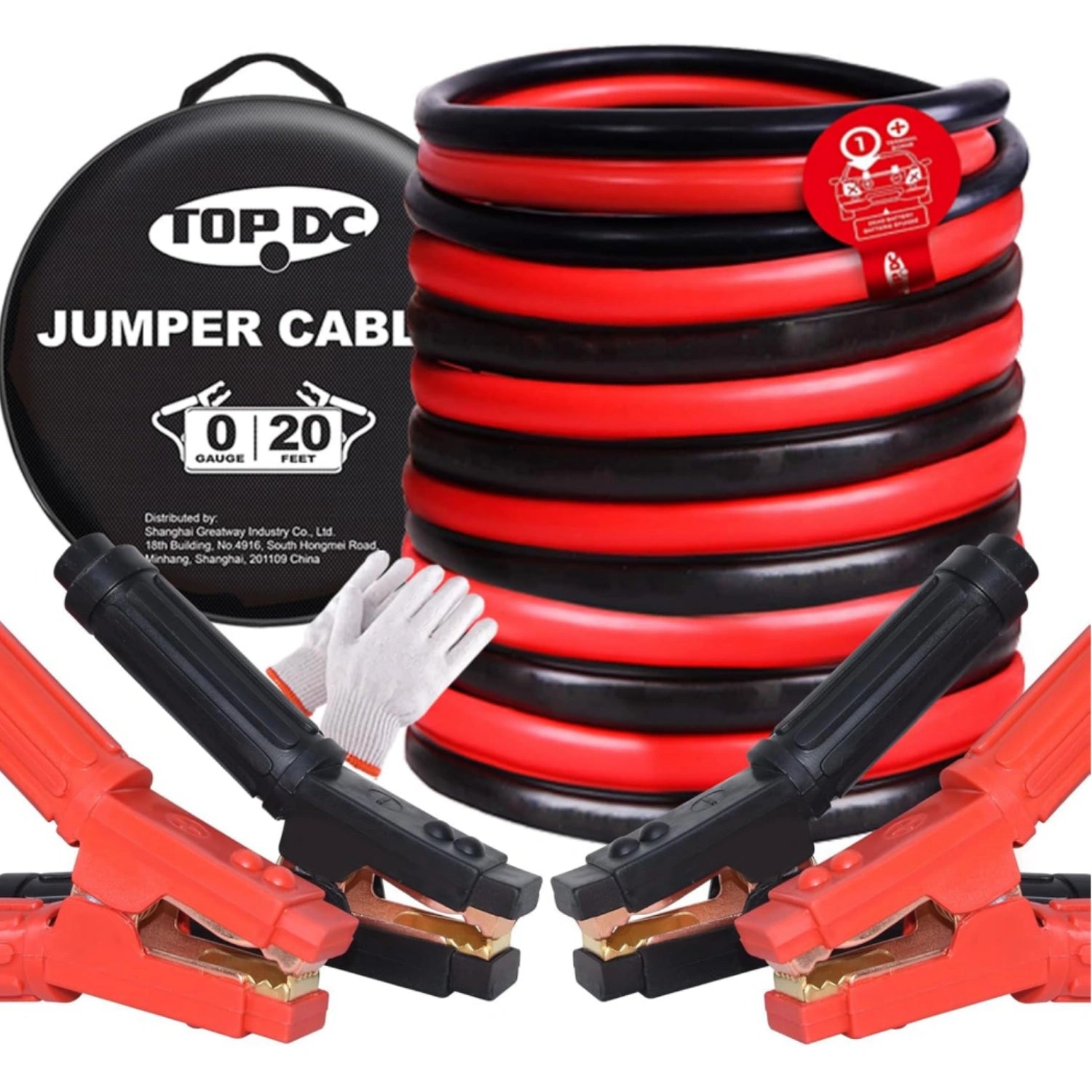 TOPDC Heavy Duty Jumper Cables 0 Gauge 20 Feet 1000Amp Booster Cables for Car Battery