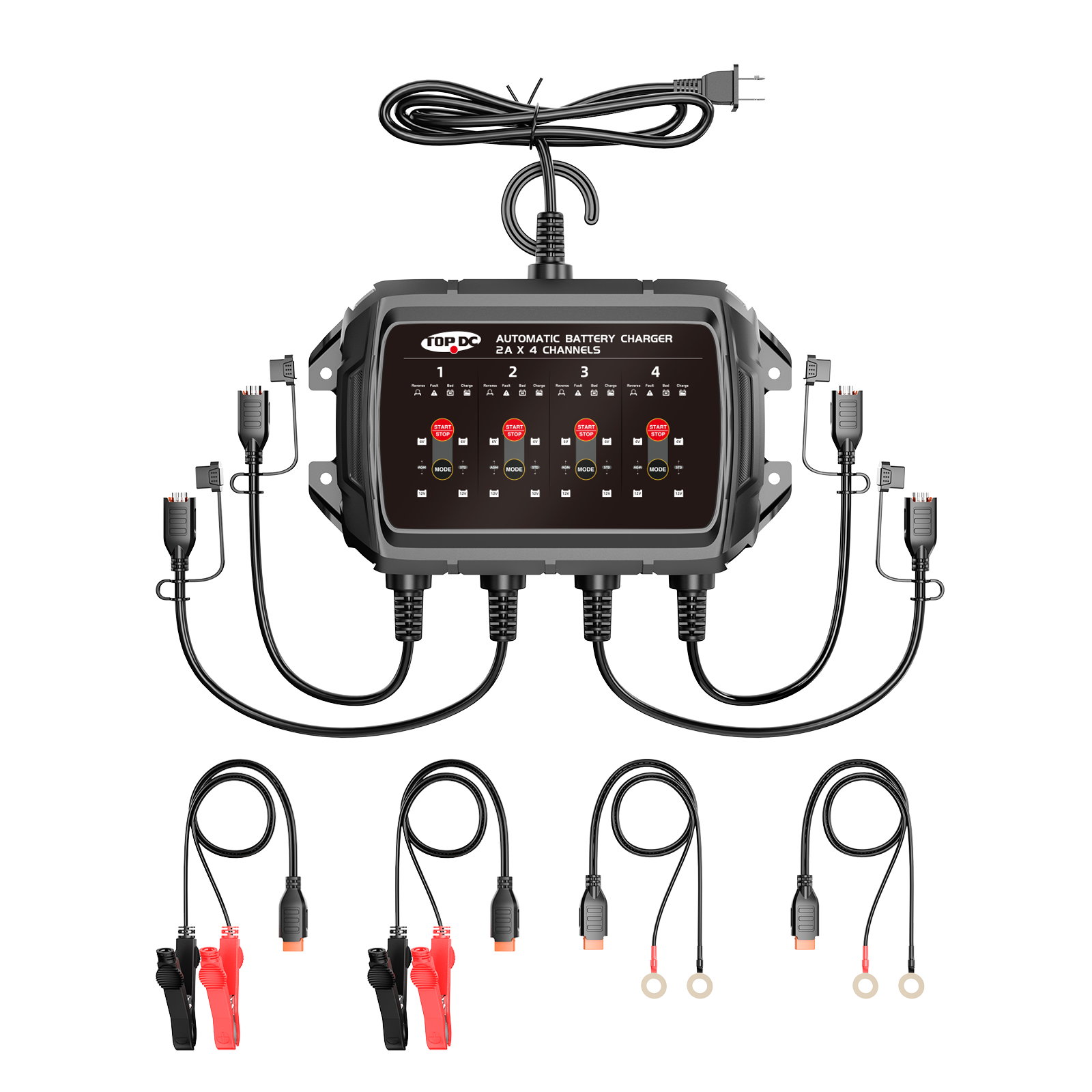 TOPDC 4-bank 8A smart battery charger and maintainer for multiple batteries
