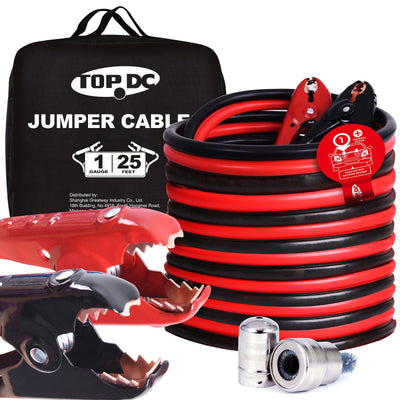 TOPDC 1 Gauge 25ft Heavy-Duty Jumper Cables
