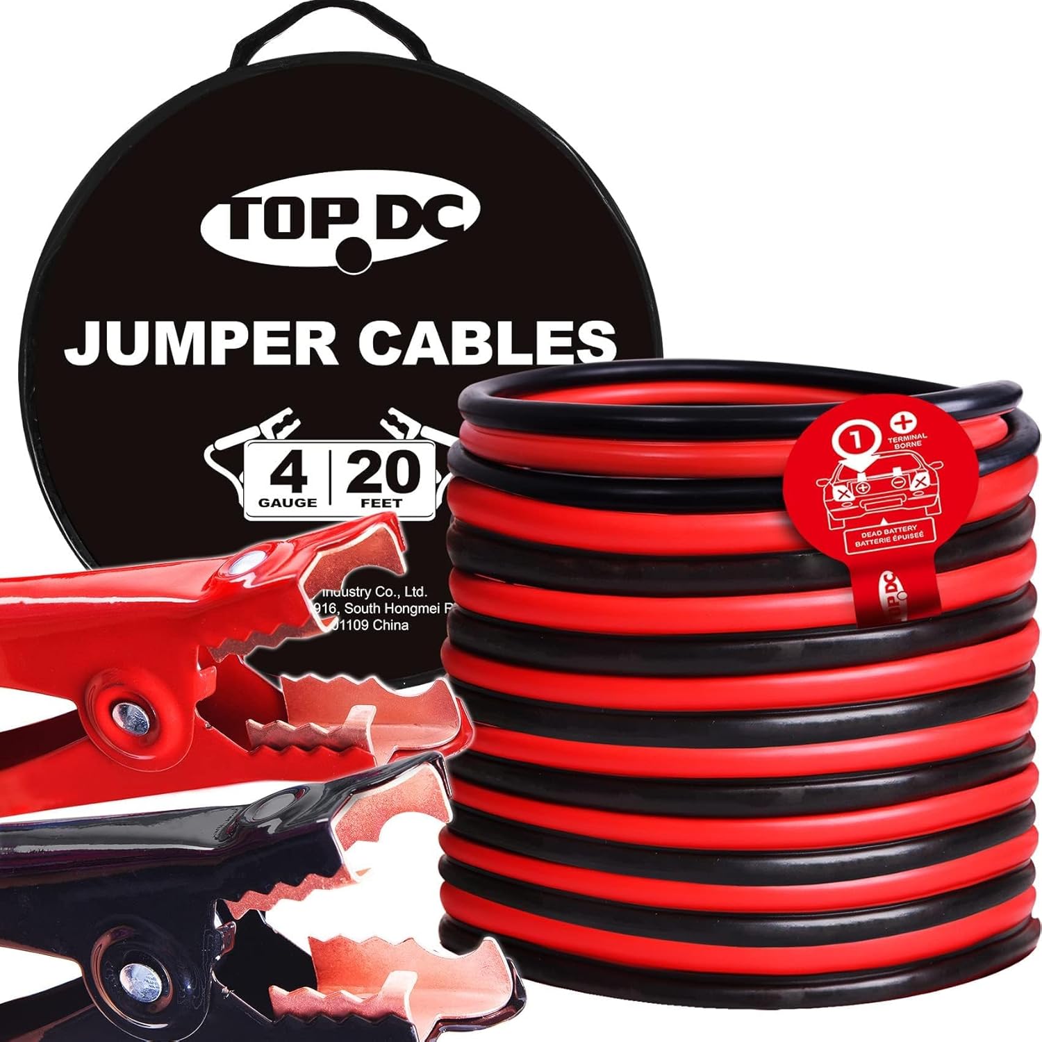 TOPDC 4 Gauge 20 Feet Jumper Cables for Car, SUV and Trucks Battery with Carry Bag