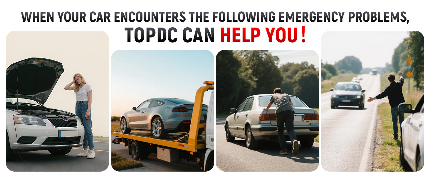 TOPDC jumper cables for roadside emergencies dead batteries towing and vehicle breakdowns