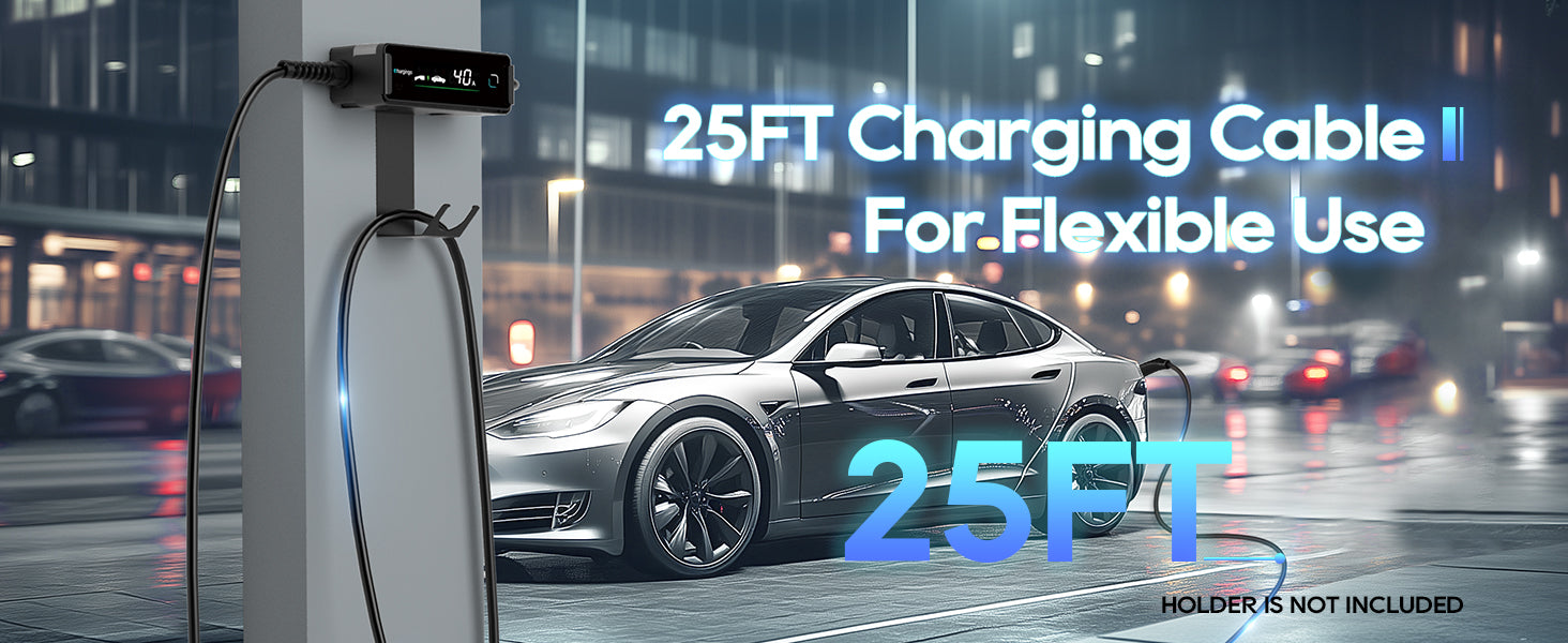 Chargingo 25ft Tesla charging cable for flexible Level 1 and Level 2 electric vehicle charging