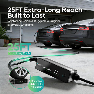 Chargingo 32A Portable Tesla EV Charger | NACS, NEMA 14-50, 25-ft Cable