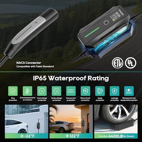 Tesla Portable EV Charger Level 1/2, 16A NEMA 6-20 & 5-15, 25ft NACS