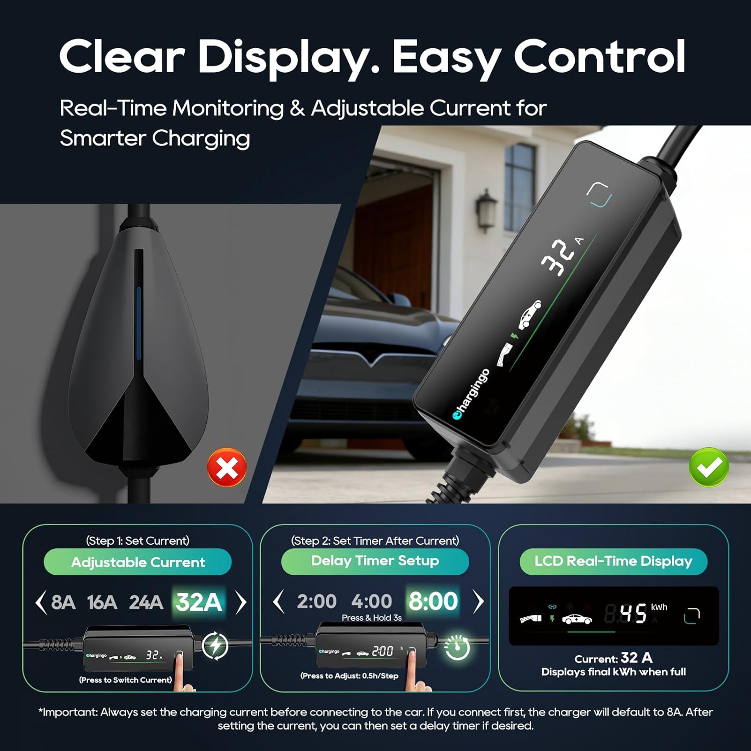 Chargingo 32A Portable Tesla EV Charger | NACS, NEMA 14-50, 25-ft Cable