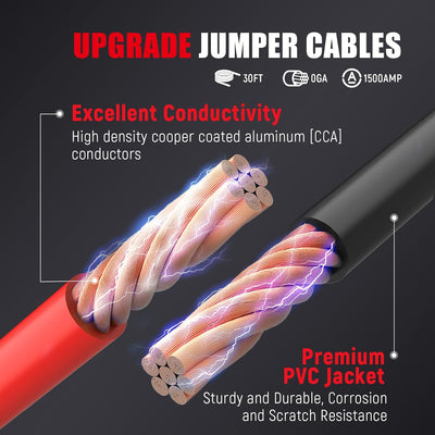 TOPDC 0 Gauge 30ft Jumper Cables with Quick Connect Plug