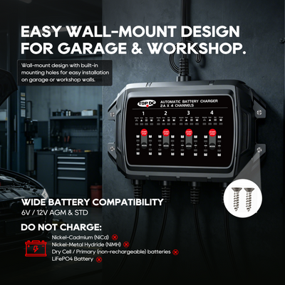 TOPDC 4-Bank 8A Battery Charger for Multi-Vehicle Care