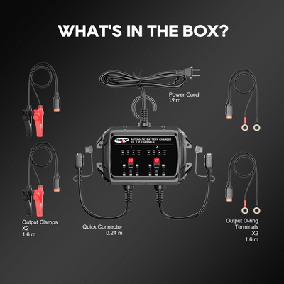 TOPDC 2-Bank 4A 6V/12V Battery Charger for Dual-Battery Care