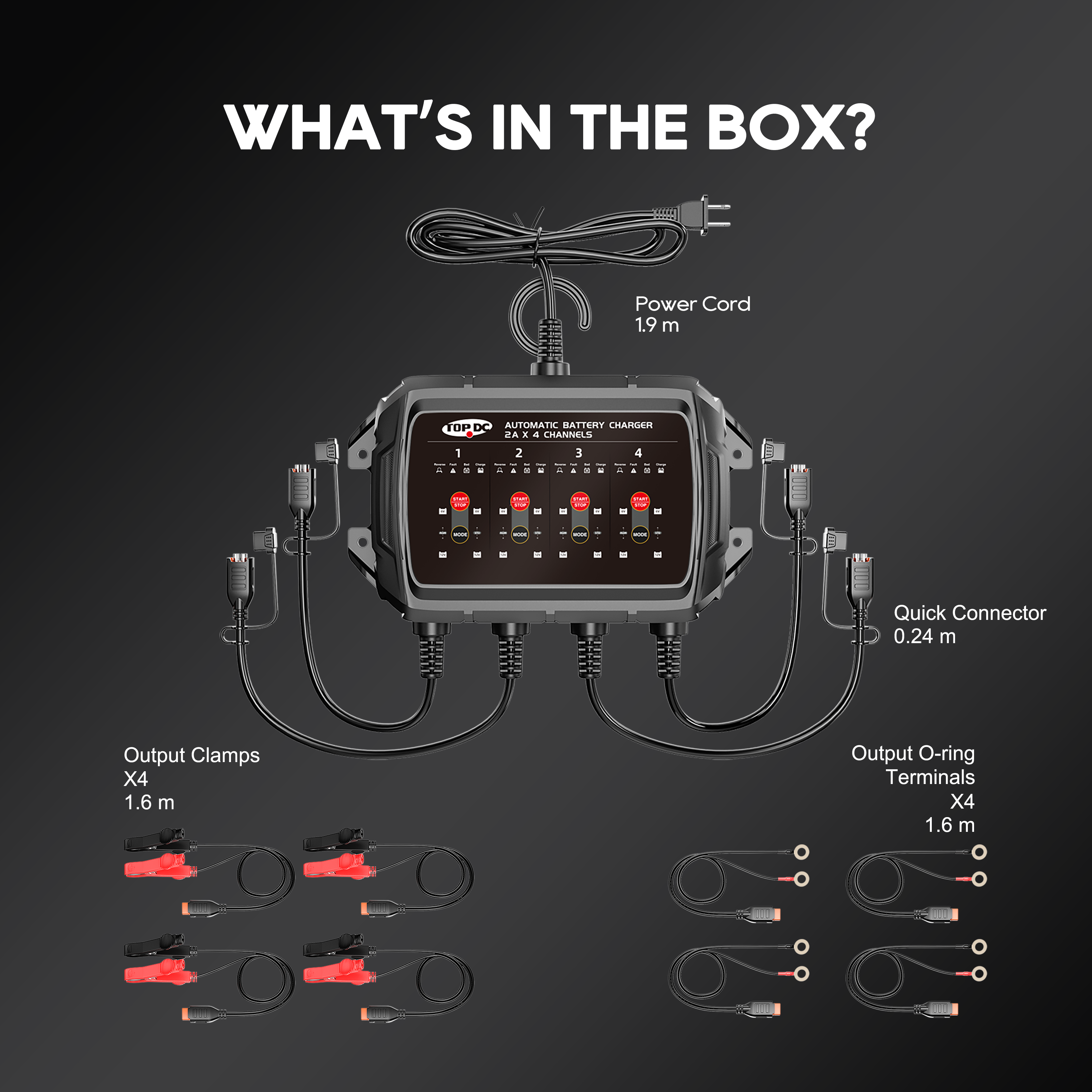 TOPDC 4-Bank 8A Battery Charger for Multi-Vehicle Care