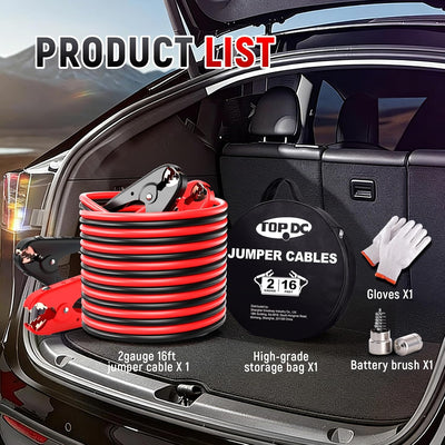 TOPDC 2 Gauge 16ft Heavy-Duty Jumper Cables