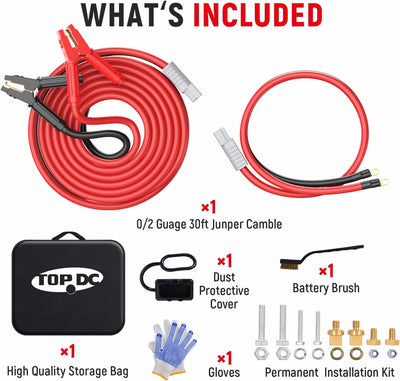 TOPDC 0 Gauge 30ft Jumper Cables with Quick Connect Plug