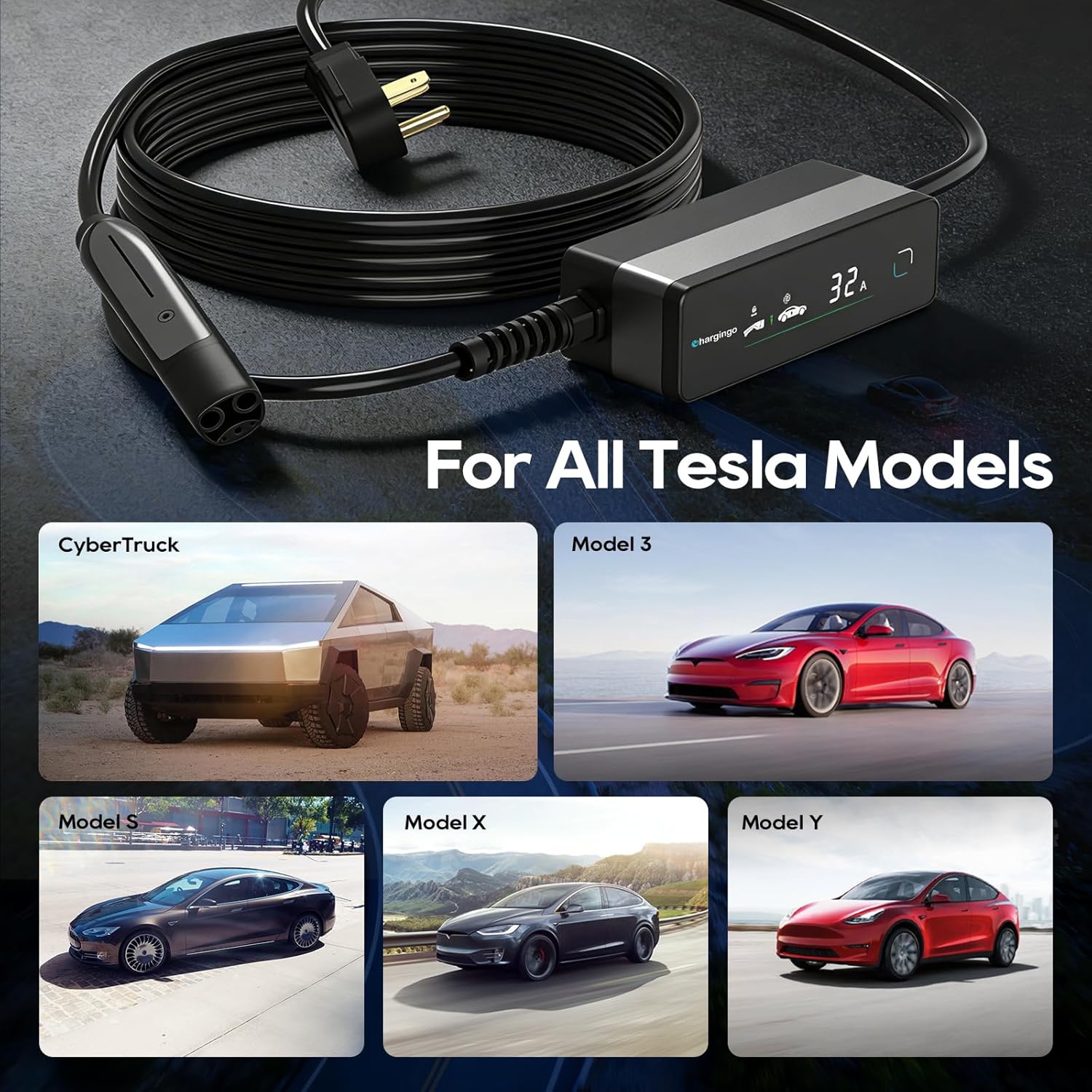 Chargingo 32A Portable Tesla EV Charger | NACS, NEMA 14-50, 25-ft Cable