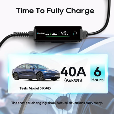 Chargingo 40A Portable Tesla EV Charger | NACS, 9.6kW, 25-ft Cable
