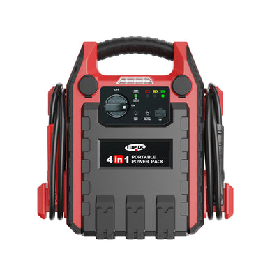 TOPDC 1000A portable jump starter with 150 PSI air compressor front view