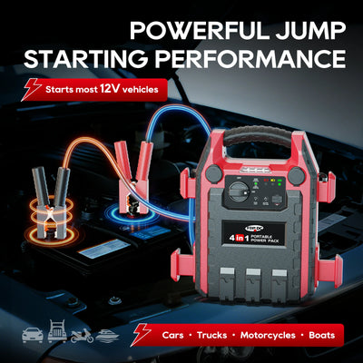 TOPDC 1000A jump starter starting 12V cars trucks motorcycles and boats