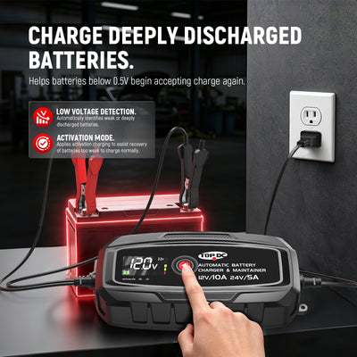 TOPDC 10A 12V/24V Smart Battery Charger