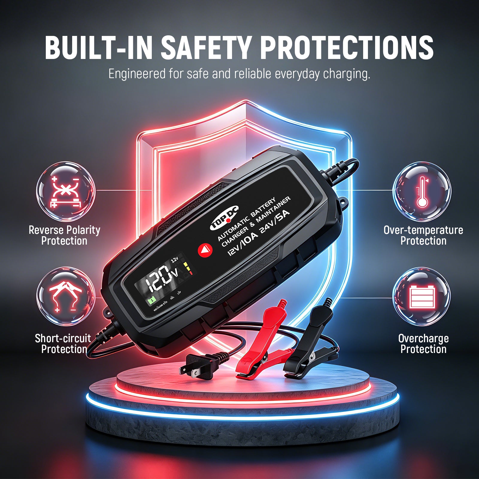 TOPDC 10A 12V/24V Smart Battery Charger