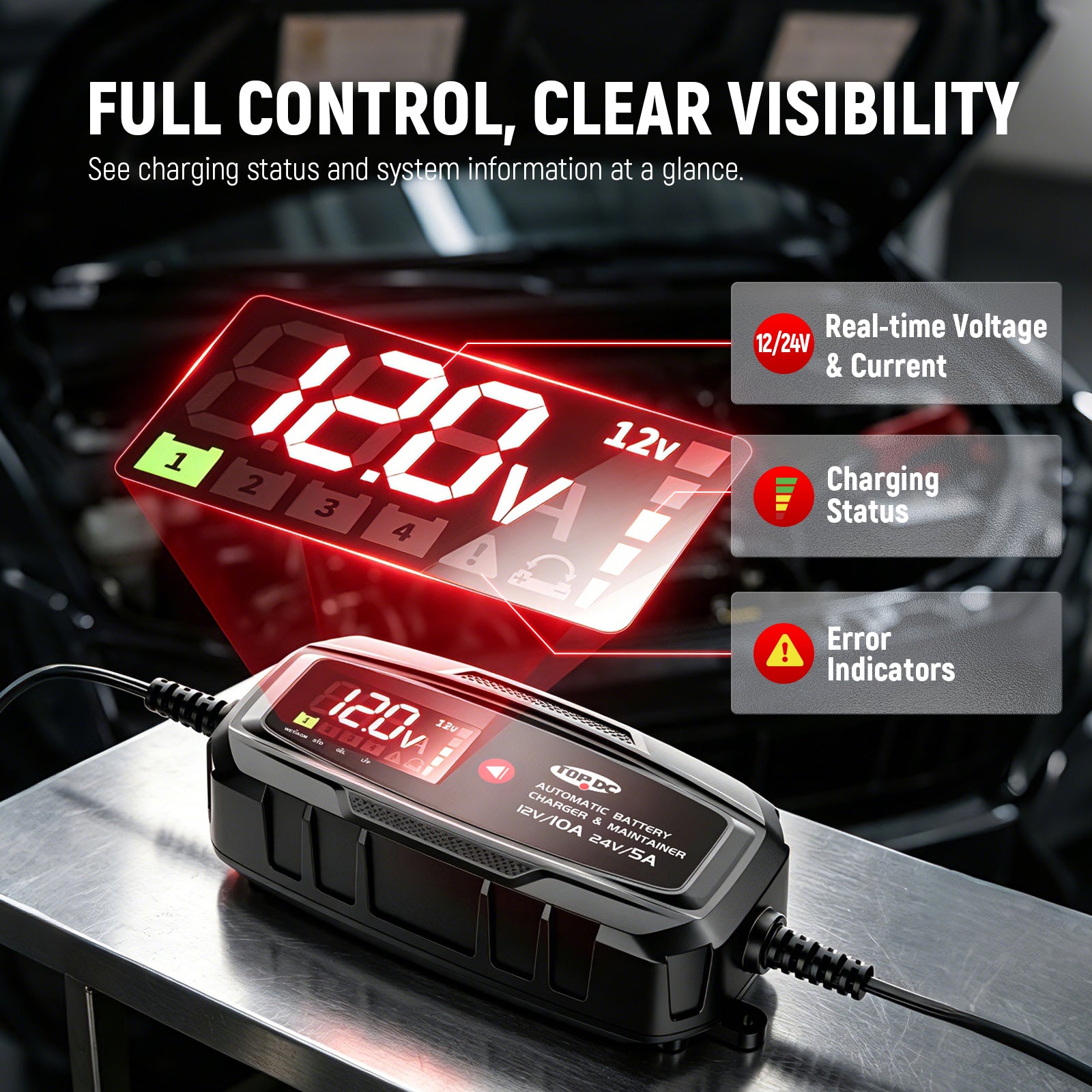 TOPDC 10A 12V/24V Smart Battery Charger