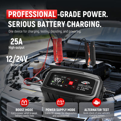 TOPDC 25A 12V 24V automatic smart battery charger and maintainer