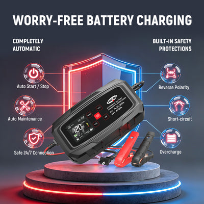 TOPDC automatic battery charger with built-in safety protections